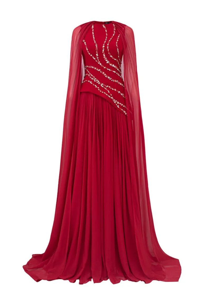 Dresses | Gowns<CULT MIA KERENZA CREPE MIXED CHIFFON PLEATED GOWN Red Cherry