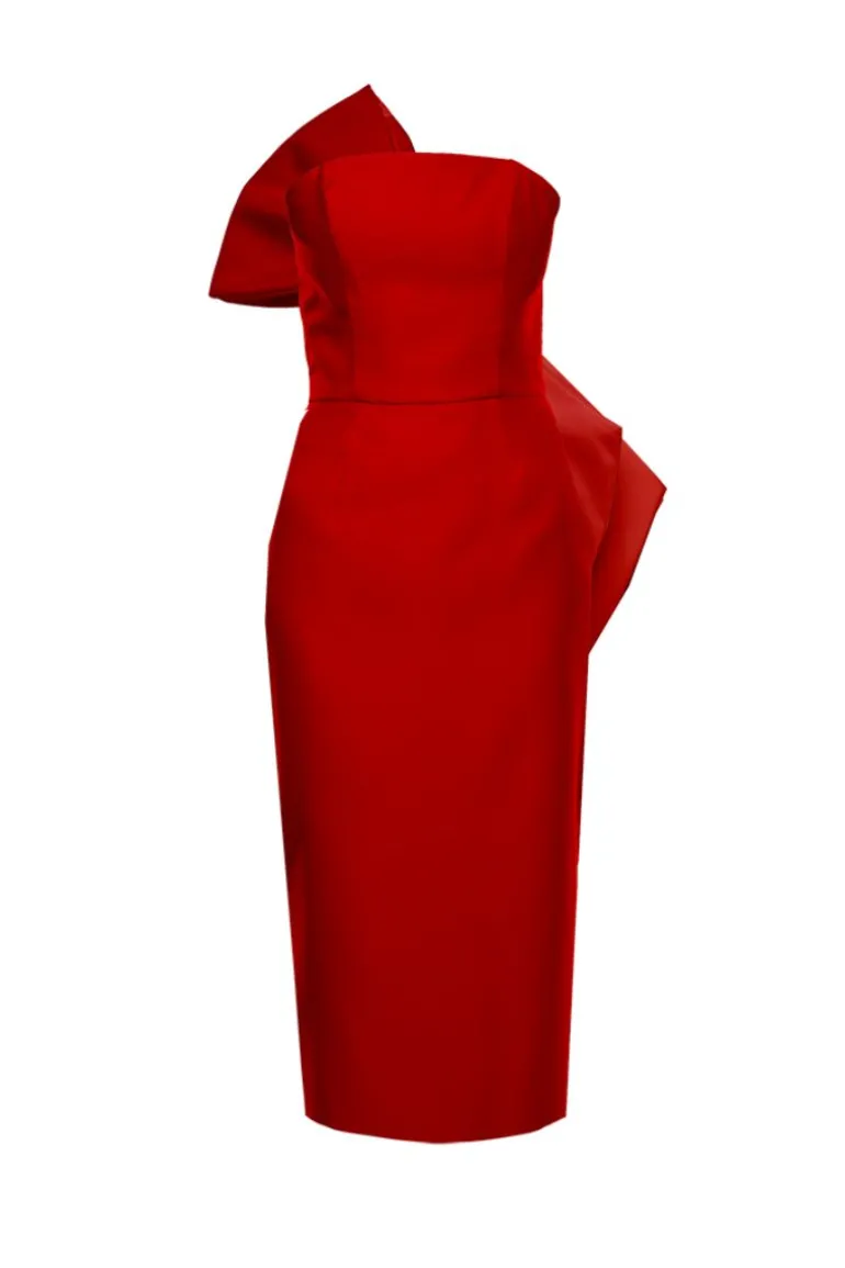 Dresses | Midi Dresses<CULT MIA KIRA RED MIDI DRESS WITH SIDE BOW Radiant Red
