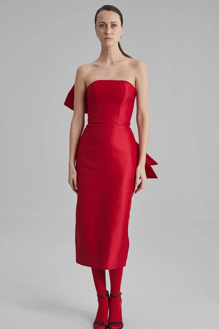 Dresses | Midi Dresses<CULT MIA KIRA RED MIDI DRESS WITH SIDE BOW Radiant Red