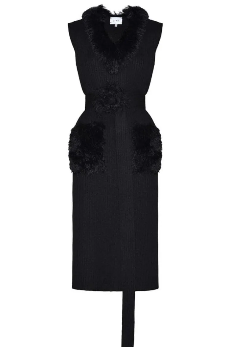 Dresses | Midi Dresses<CULT MIA KNITTED DRESS WITH FUR BELT Black
