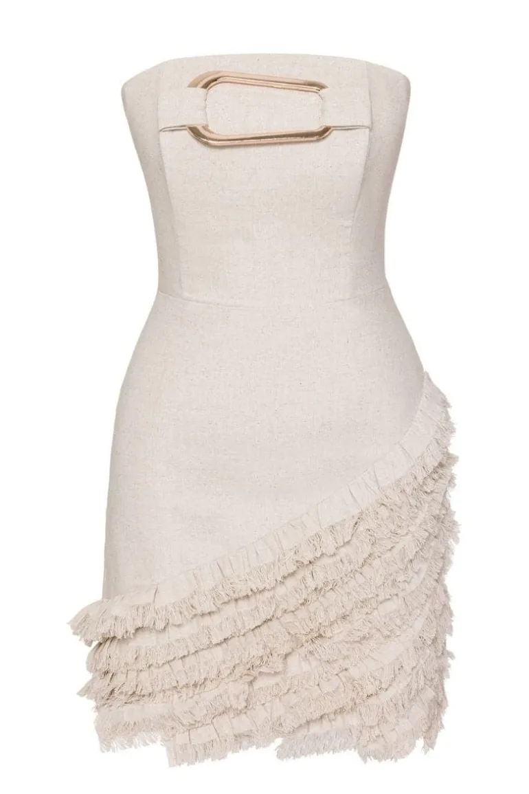 Dresses | Midi Dresses<CULT MIA KOA STRAPLESS LINEN DRESS Beige
