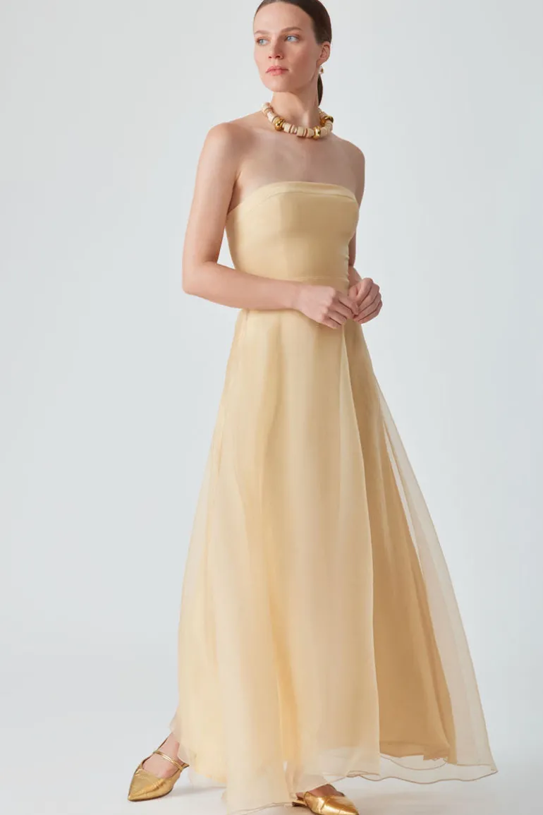 Dresses<CULT MIA KOSALA STRAPLESS DRESS IN Saffron