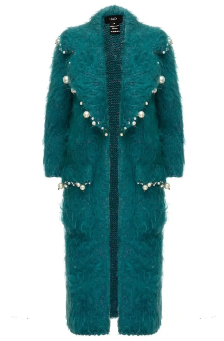 Coats<CULT MIA LALO CARDIGANS X PEARL EMBROIDERED MOHAIR COAT Teal