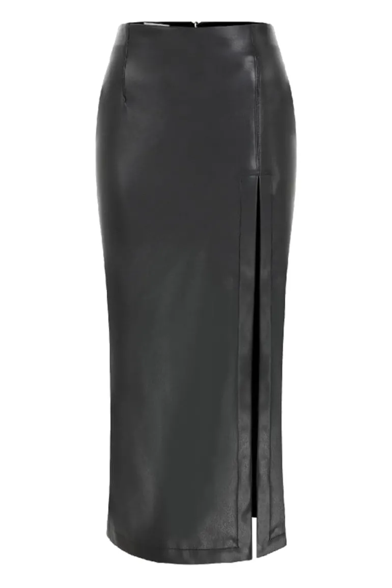 Skirts<CULT MIA LEA VEGAN LEATHER MIDI SKIRT Noir