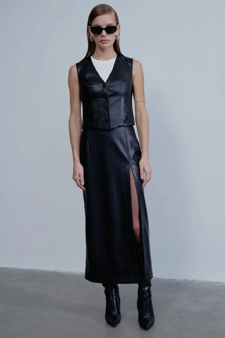 Skirts<CULT MIA LEA VEGAN LEATHER MIDI SKIRT Noir