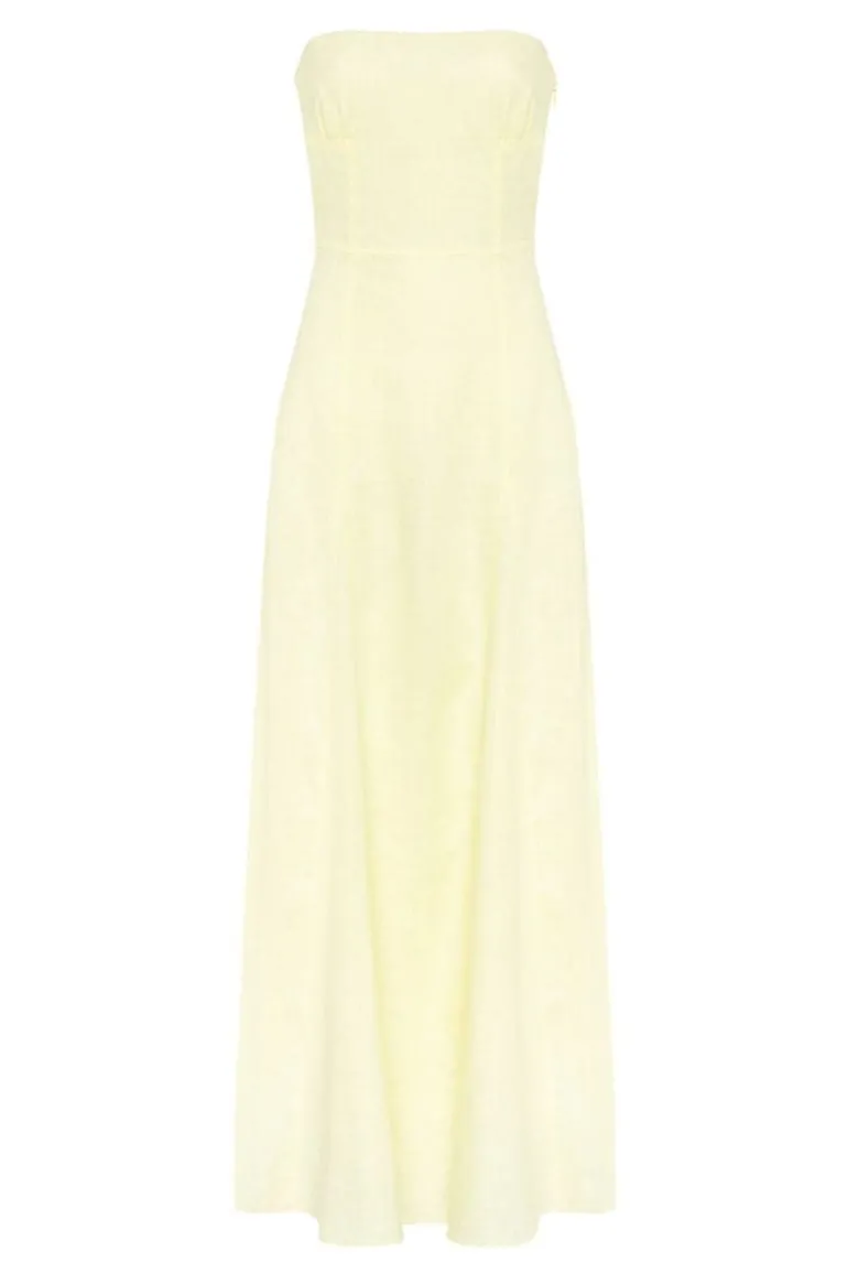 Dresses<CULT MIA LEMON BONED ZIG-ZAG MAXI DRESS Lemon with white zig-zag lines