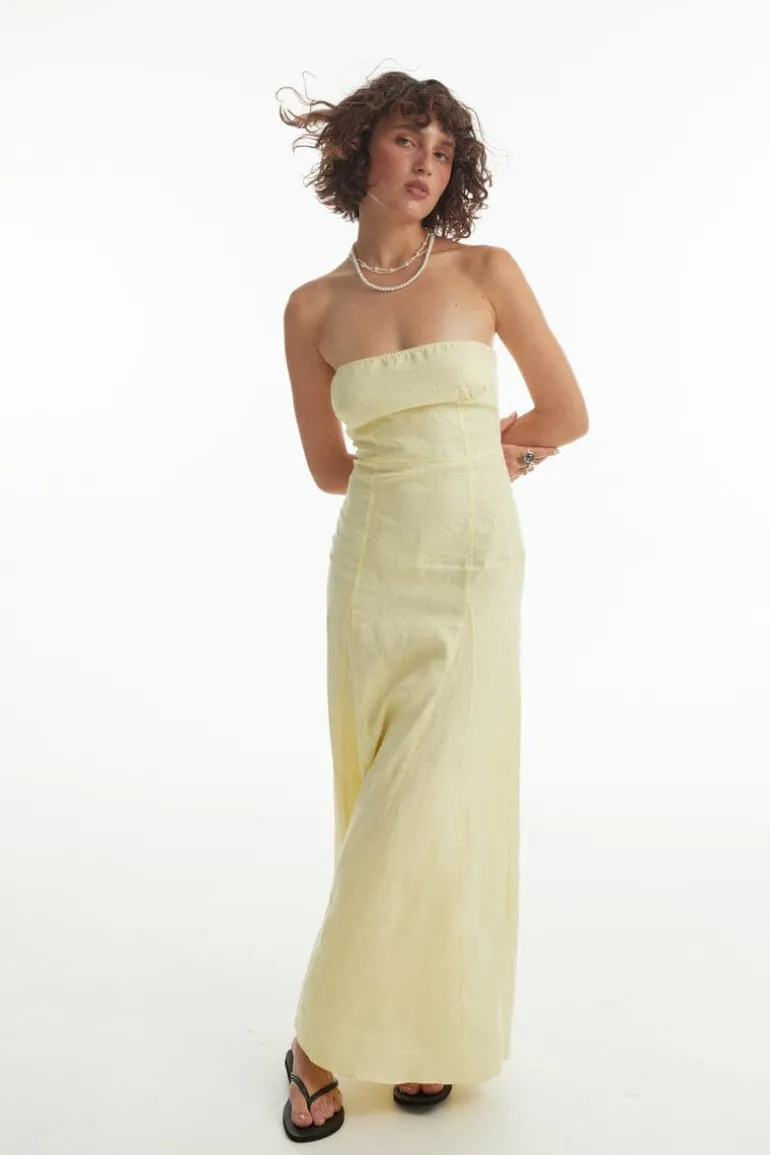 Dresses<CULT MIA LEMON BONED ZIG-ZAG MAXI DRESS Lemon with white zig-zag lines