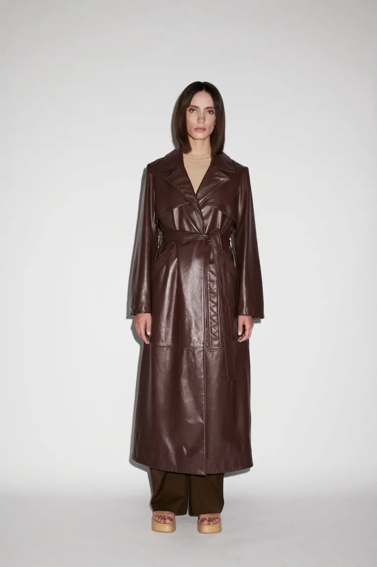 Coats<CULT MIA LEONORA LEATHER TRENCH COAT Brown