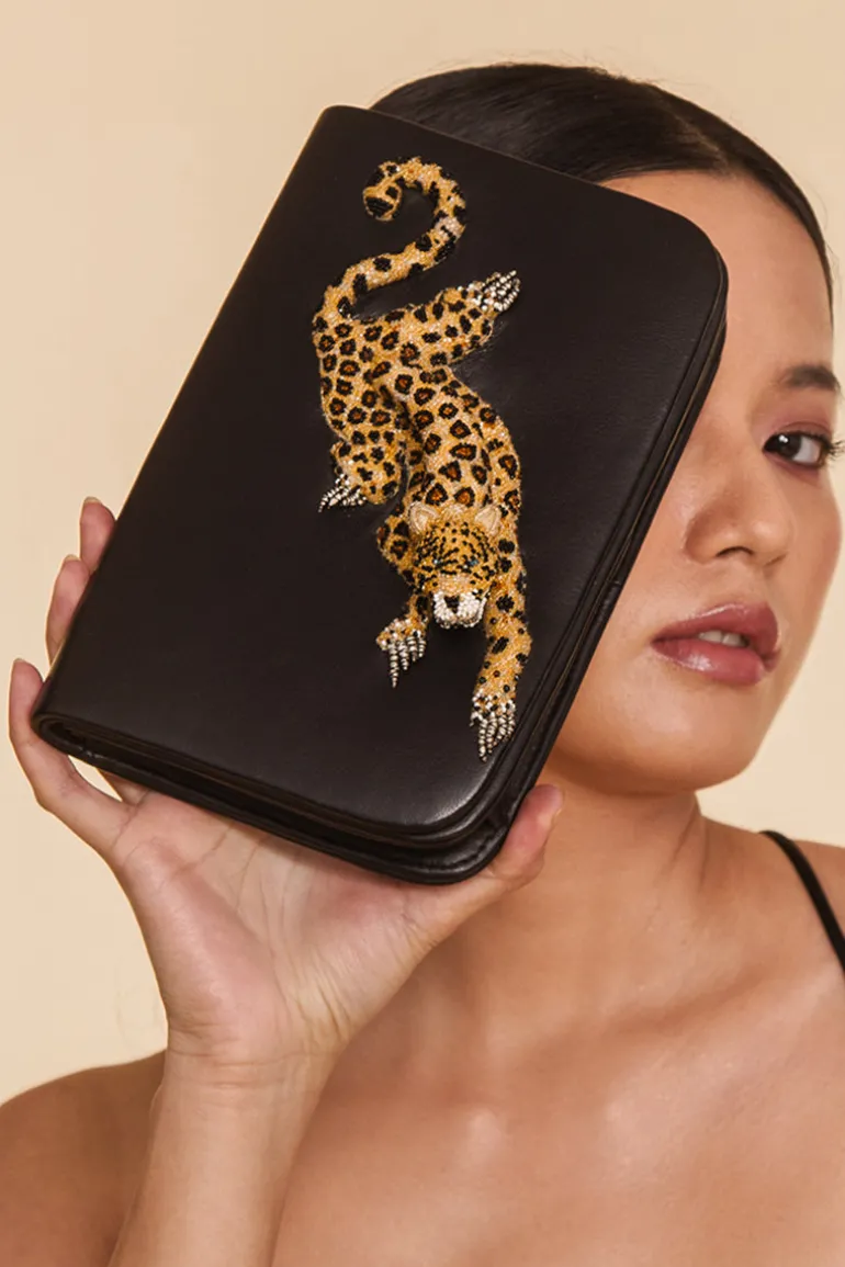 Clutch Bags<CULT MIA LEOPARD CLUTCH Black