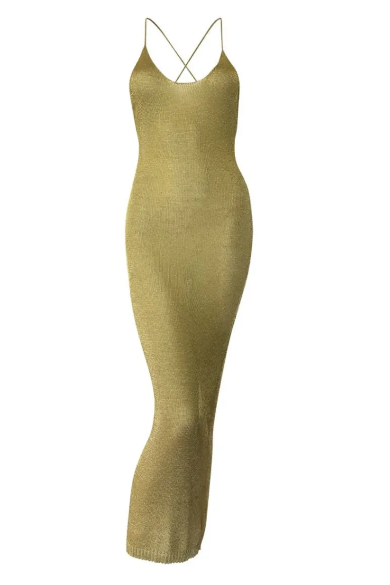 Dresses<CULT MIA SPARKLY KNIT MAXI DRESS Light Gold