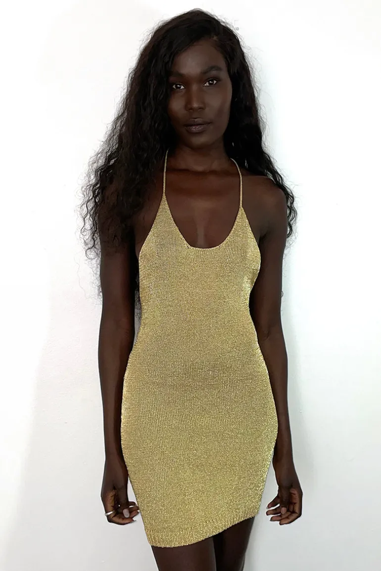 Dresses | Mini Dresses<CULT MIA SPARKLY KNIT MINI DRESS Light Gold