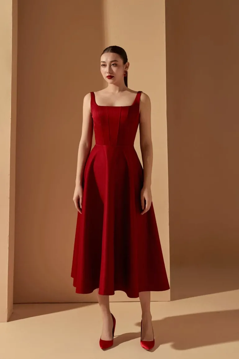 Dresses | Midi Dresses<CULT MIA LILIANA TAFFETA U-LINE DRESS Red