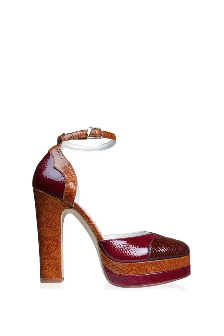 Heels<CULT MIA LILY PLATFORM BLOCK HEEL IN BROOKLYN RED AND BROWN Brown & Red