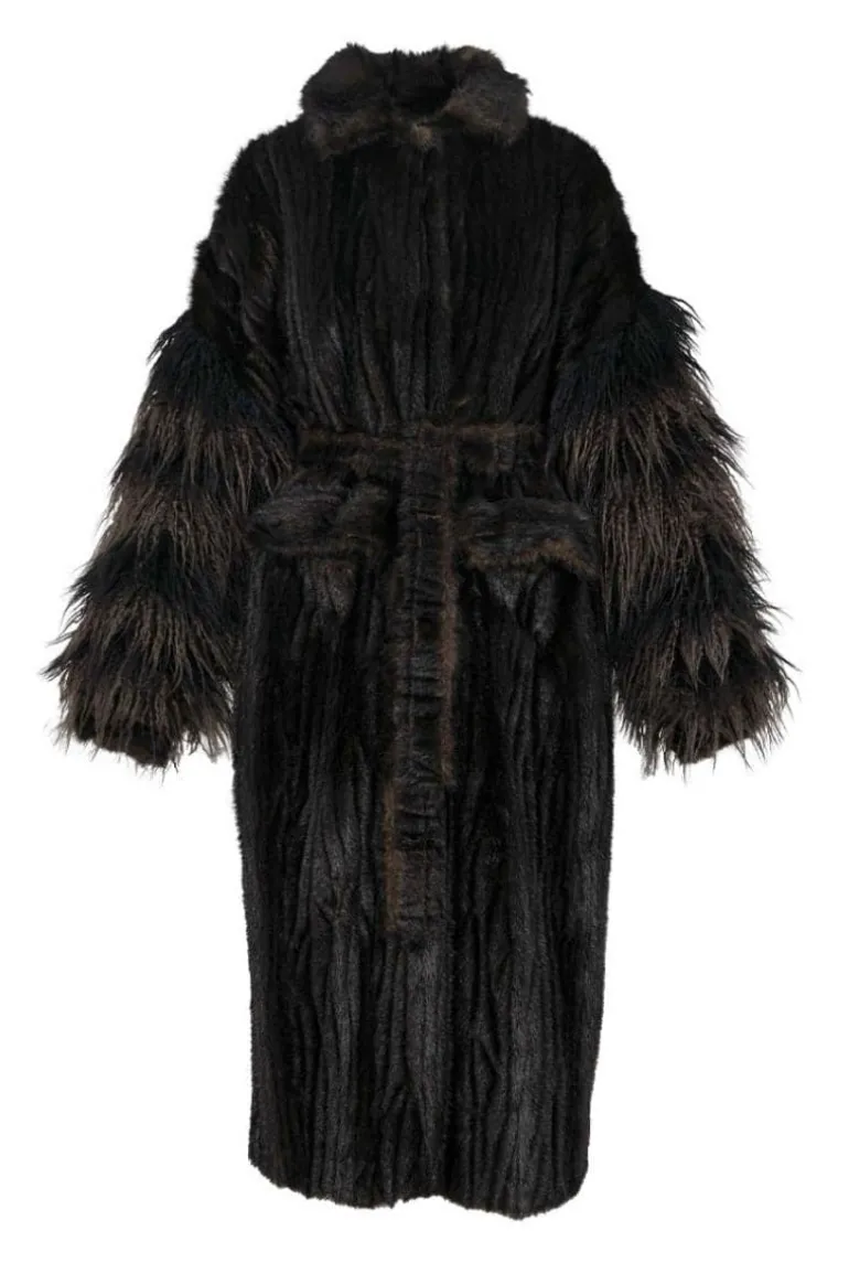 Coats<CULT MIA LONG FAUX FUR COAT WITH FLUFFY SLEEVES Brown