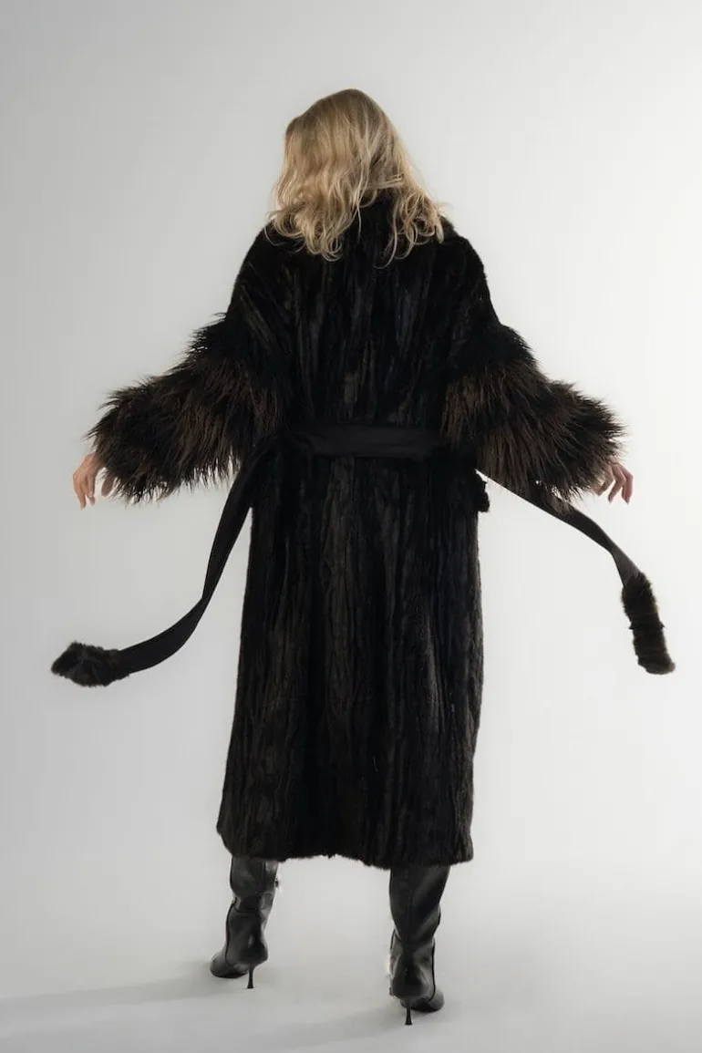 Coats<CULT MIA LONG FAUX FUR COAT WITH FLUFFY SLEEVES Brown