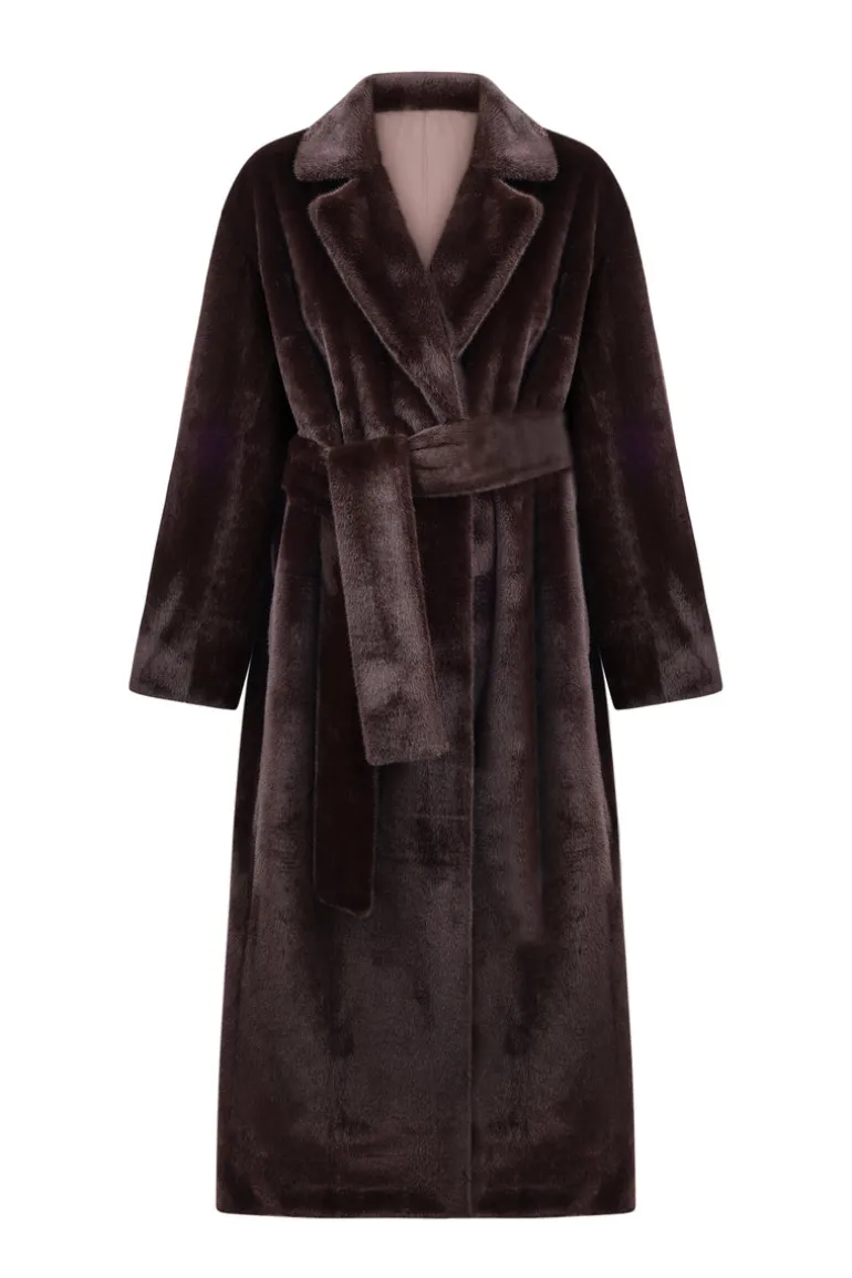 Coats<CULT MIA LONG FUR COAT Dark Chocolate