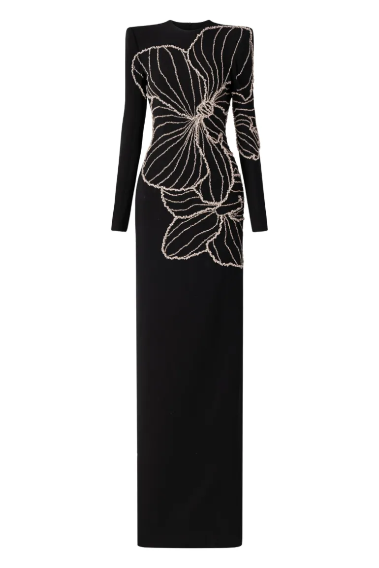Dresses | Gowns<CULT MIA LONG SLEEVE ORCHID PATTERNED BODY-CON FULL DRESS Black