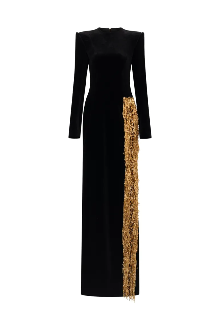 Dresses | Gowns<CULT MIA LONG SLEEVE SIDE SLIT GOWN Black