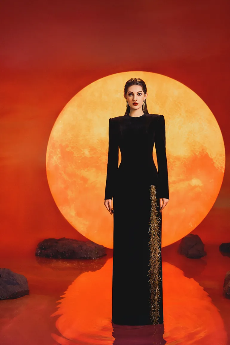 Dresses | Gowns<CULT MIA LONG SLEEVE SIDE SLIT GOWN Black