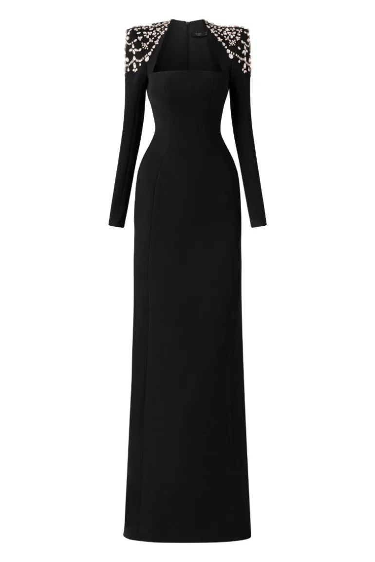 Dresses | Gowns<CULT MIA LONG SLEEVE TRAPEZOID NECKLINE BODYCON FULL DRESS Black