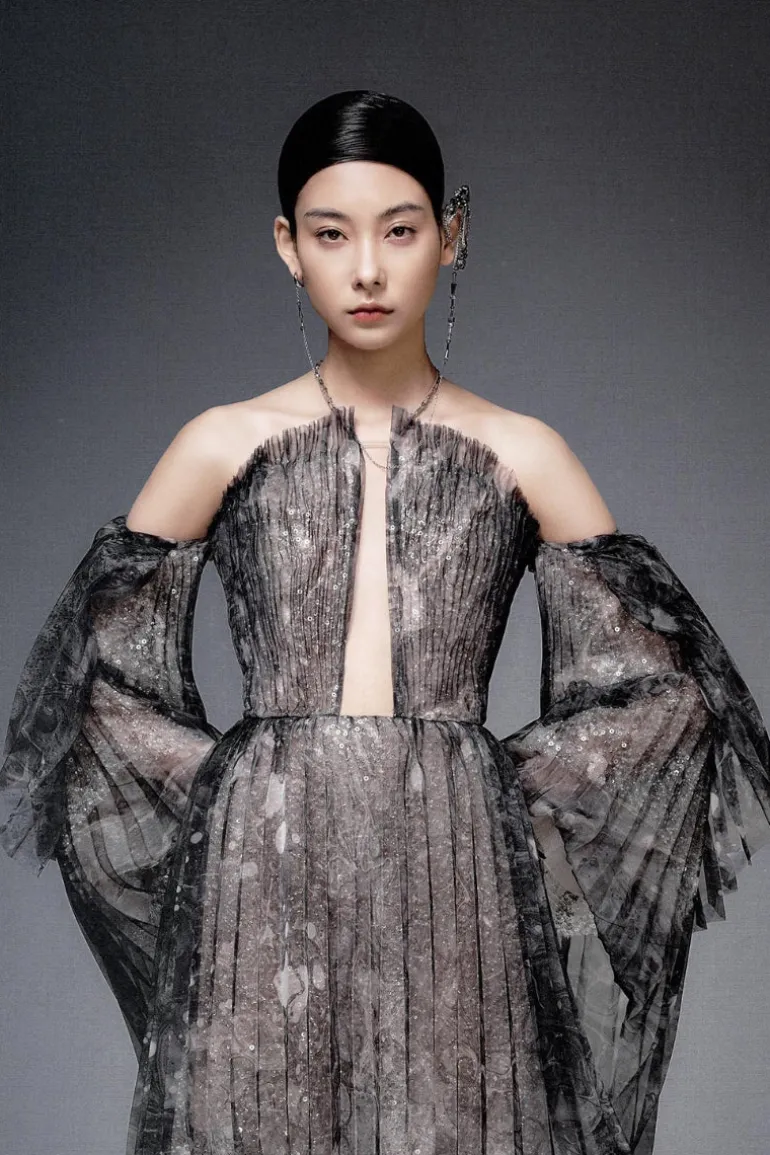Dresses | Mini Dresses<CULT MIA LONG-SLEEVED SEQUIN-DETAILED PLEATED CHIFFON DRESS Black