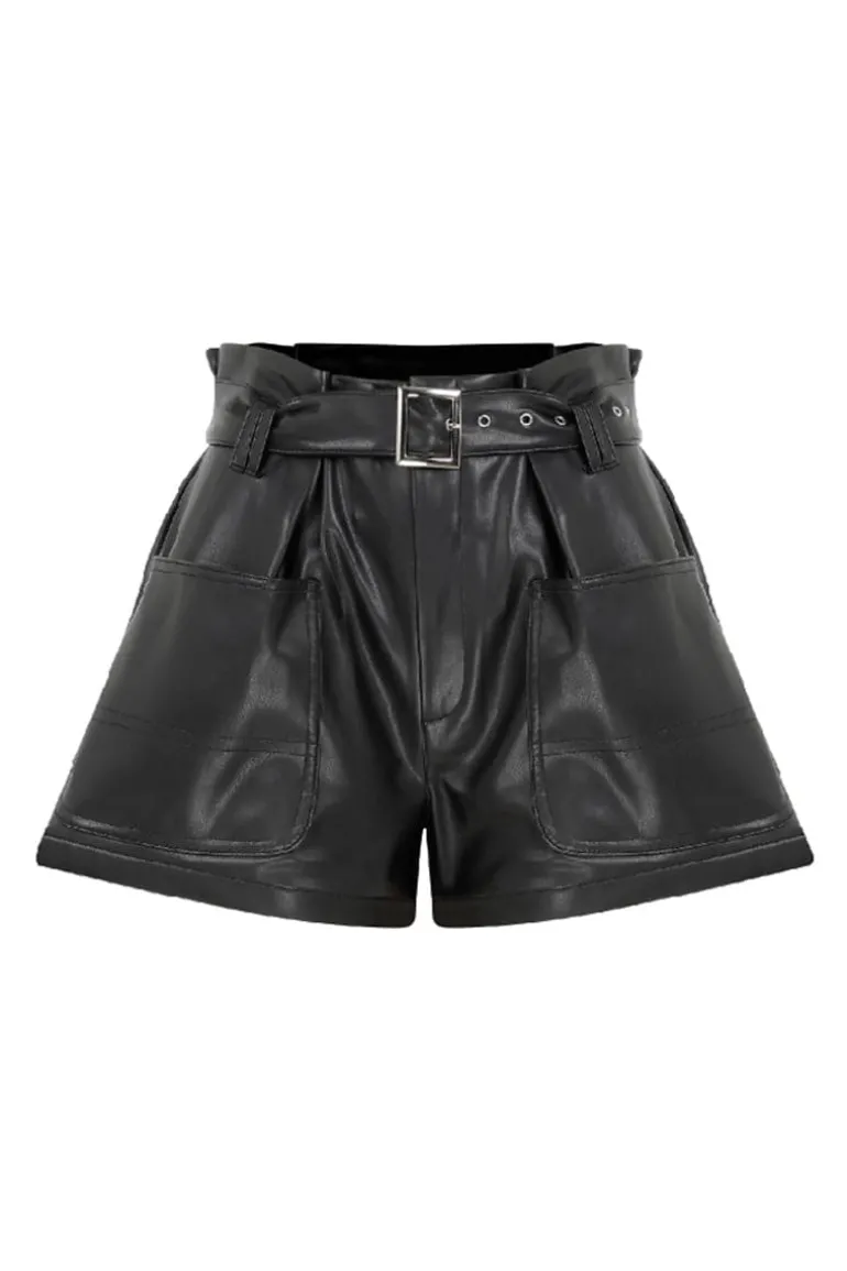 Pants<CULT MIA LOUIS VEGAN LEATHER SHORTS Noir