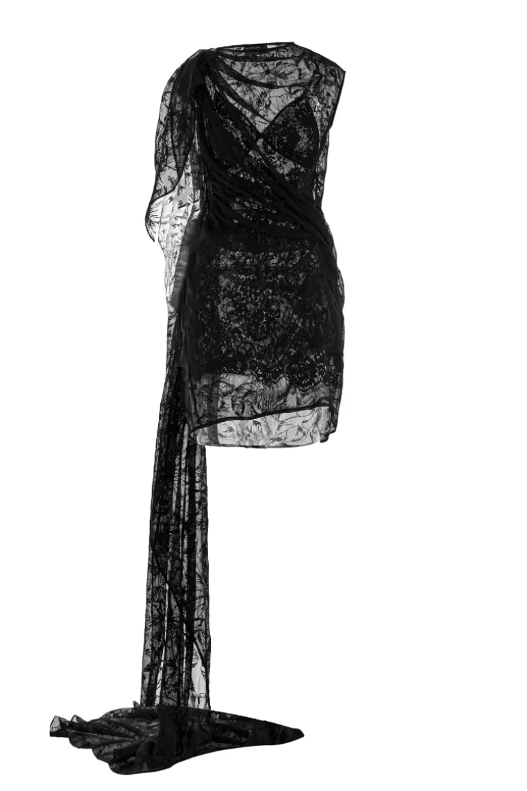 Dresses | Mini Dresses<CULT MIA LOUISETTE STRAIGHT EXTENDED FLAP ORGANZA VOILE MINI DRESS Black