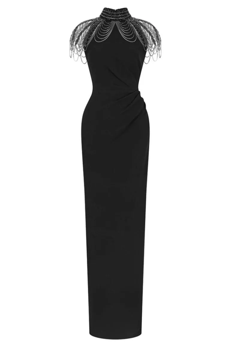 Dresses | Gowns<CULT MIA LOUSIA HIGH-NECK DRAPED GOWN Black