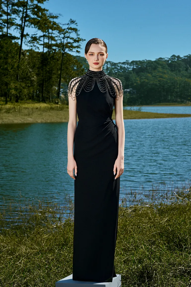Dresses | Gowns<CULT MIA LOUSIA HIGH-NECK DRAPED GOWN Black