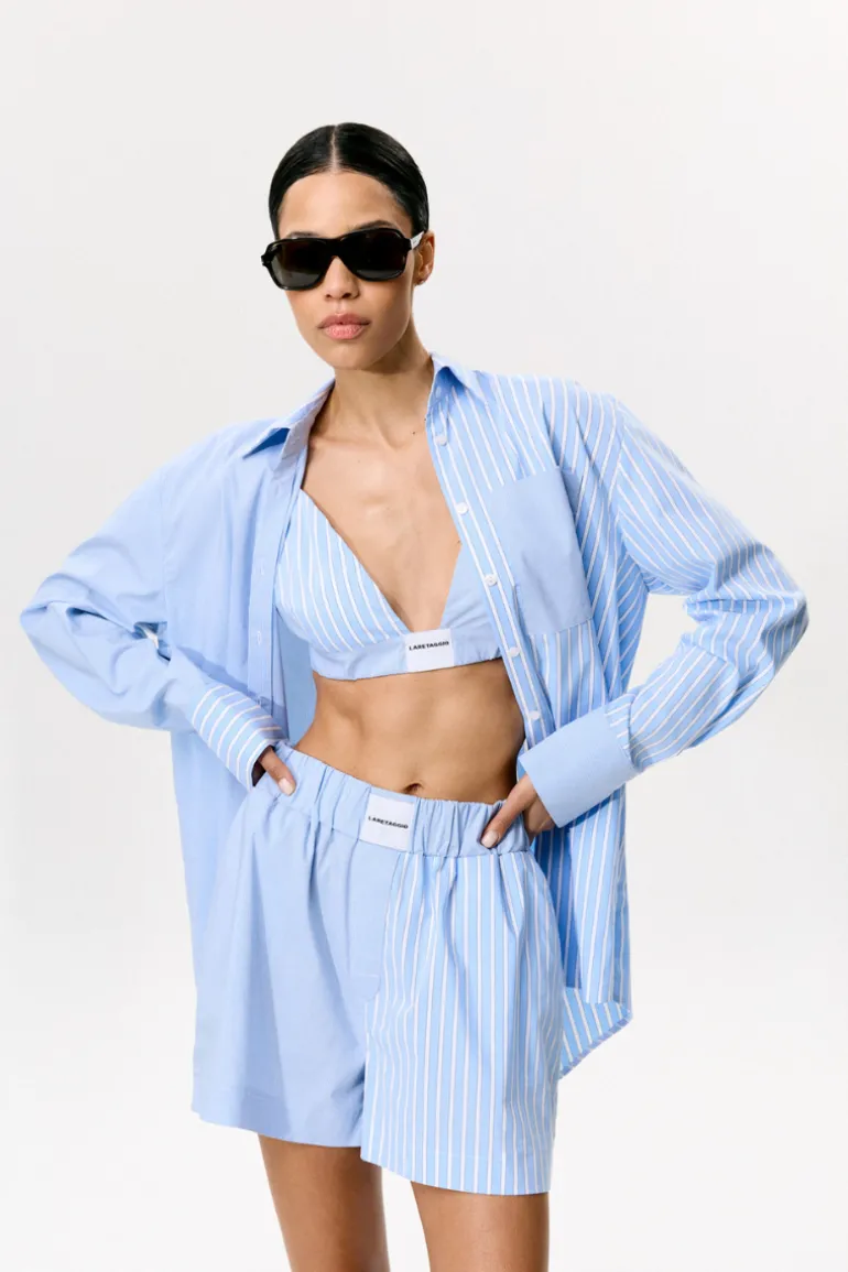 Pants<CULT MIA LUCA BLUE DOPPIO SHORTS Blue and white