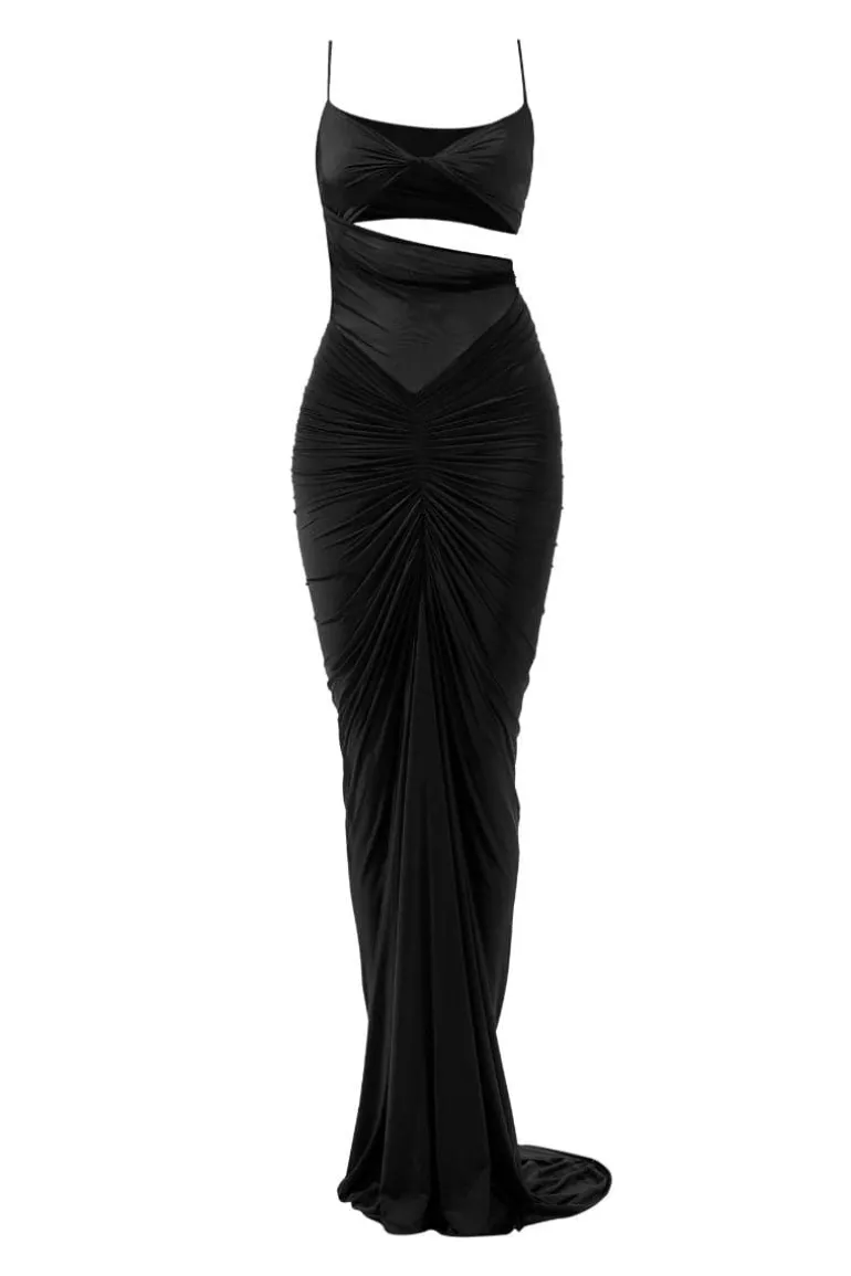 Dresses<CULT MIA LUCY FITTED RUCHED MAXI DRESS Black