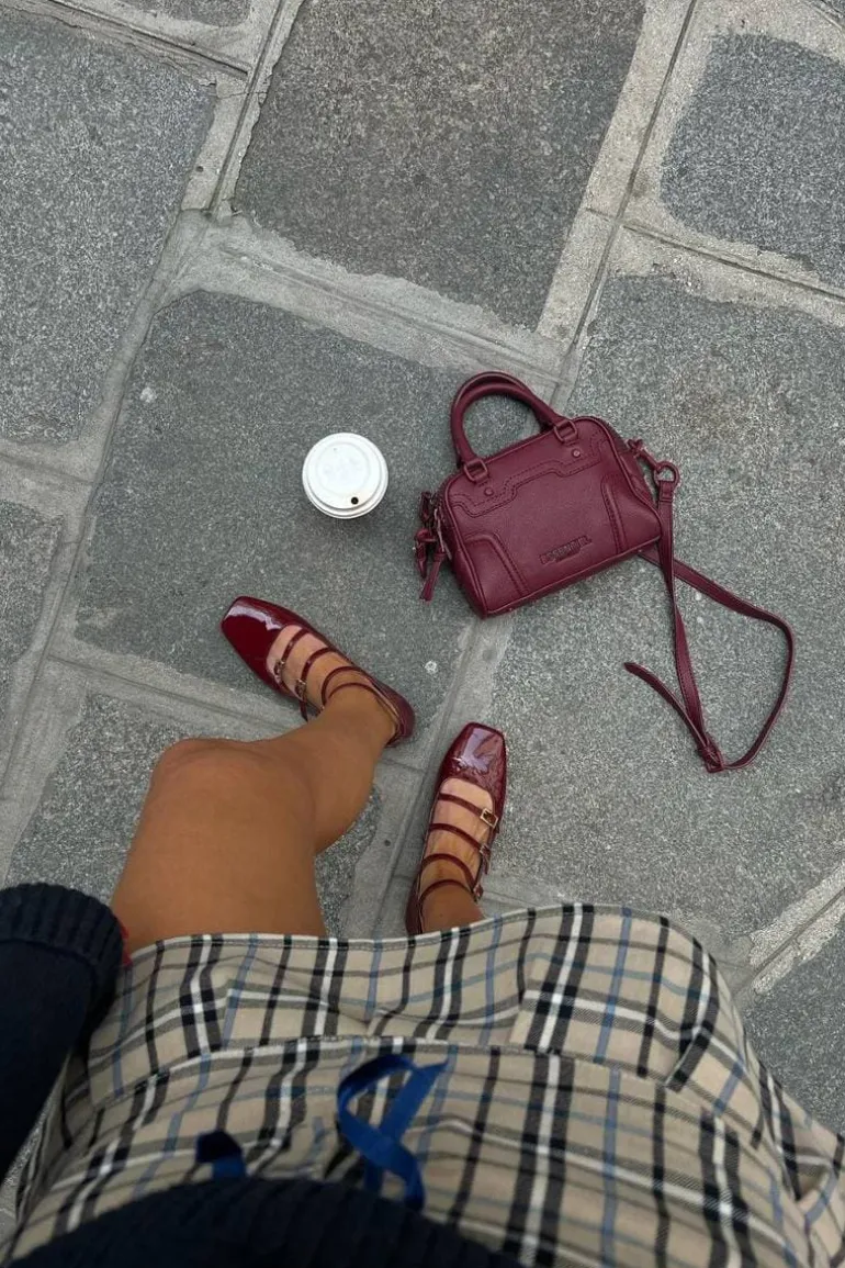 Flats<CULT MIA LUKE ONIX WINE BURGUNDY LEATHER BALLET FLATS