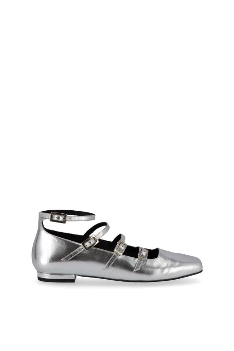 Flats<CULT MIA LUKE SHIMMER SILVER LEATHER BALLET FLATS