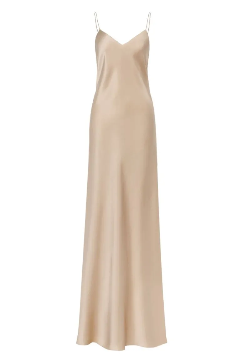 Dresses<CULT MIA LYNA V-NECK SILK SATIN MAXI DRESS Pearl-Beige