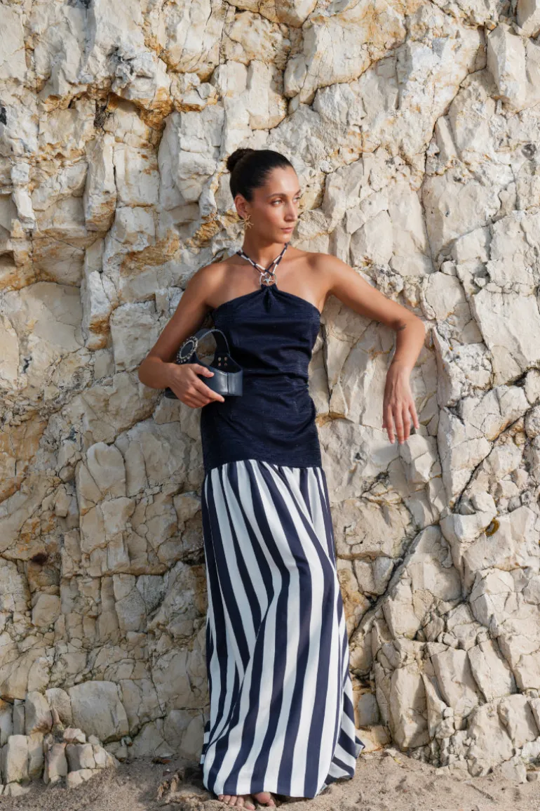 Dresses<CULT MIA MAIA MAXI DRESS Stripped Navy