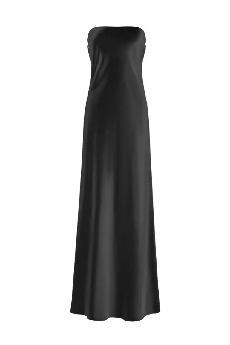 Dresses<CULT MIA MAJESTIC STRAPLESS SILK SATIN MAXI DRESS Black