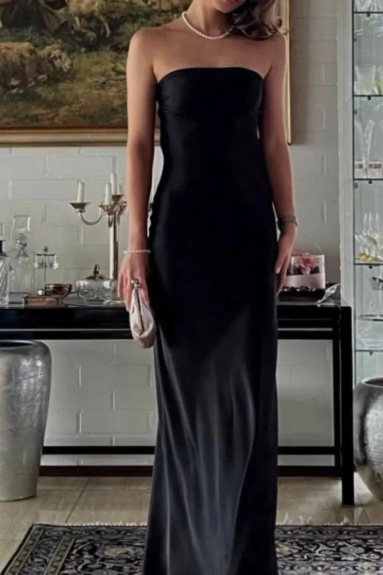Dresses<CULT MIA MAJESTIC STRAPLESS SILK SATIN MAXI DRESS Black