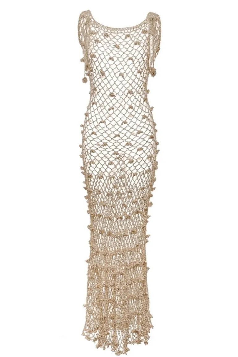 Dresses<CULT MIA MALVA HANDMADE CROCHET MAXI DRESS Silver