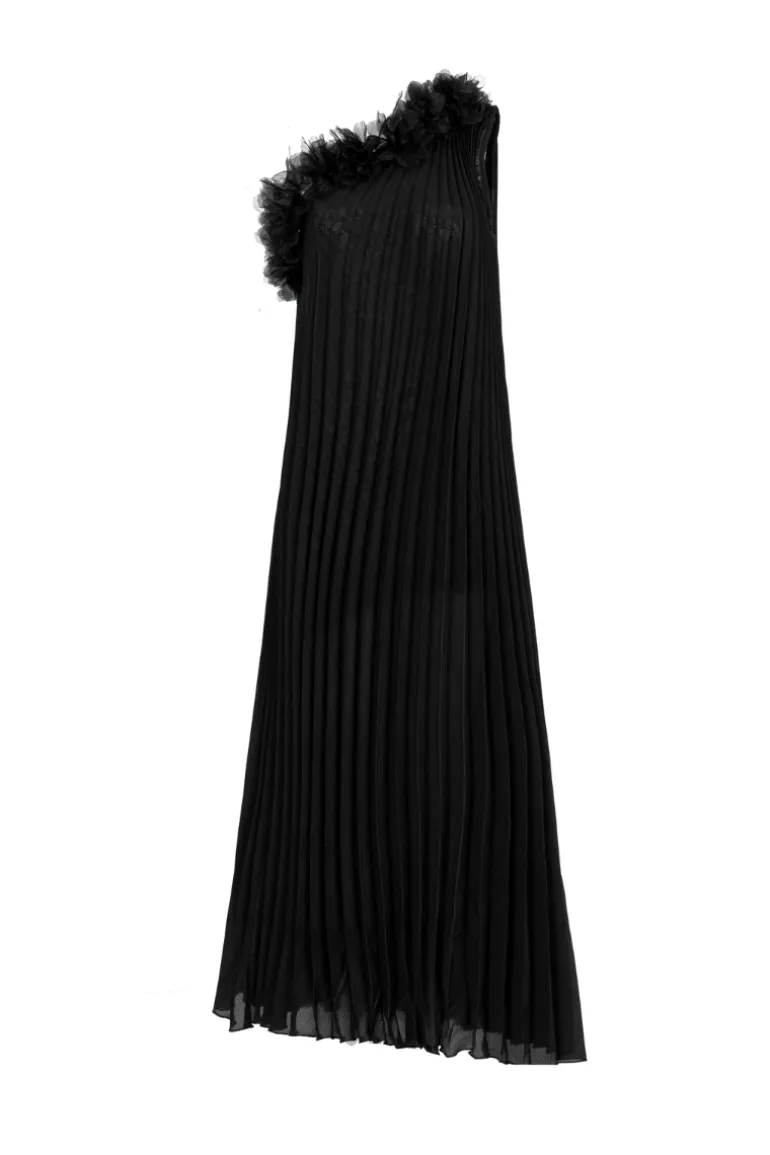 Dresses<CULT MIA MARGUERITE TRAPEZOID PLEATED ORGANZA MAXI DRESS Black