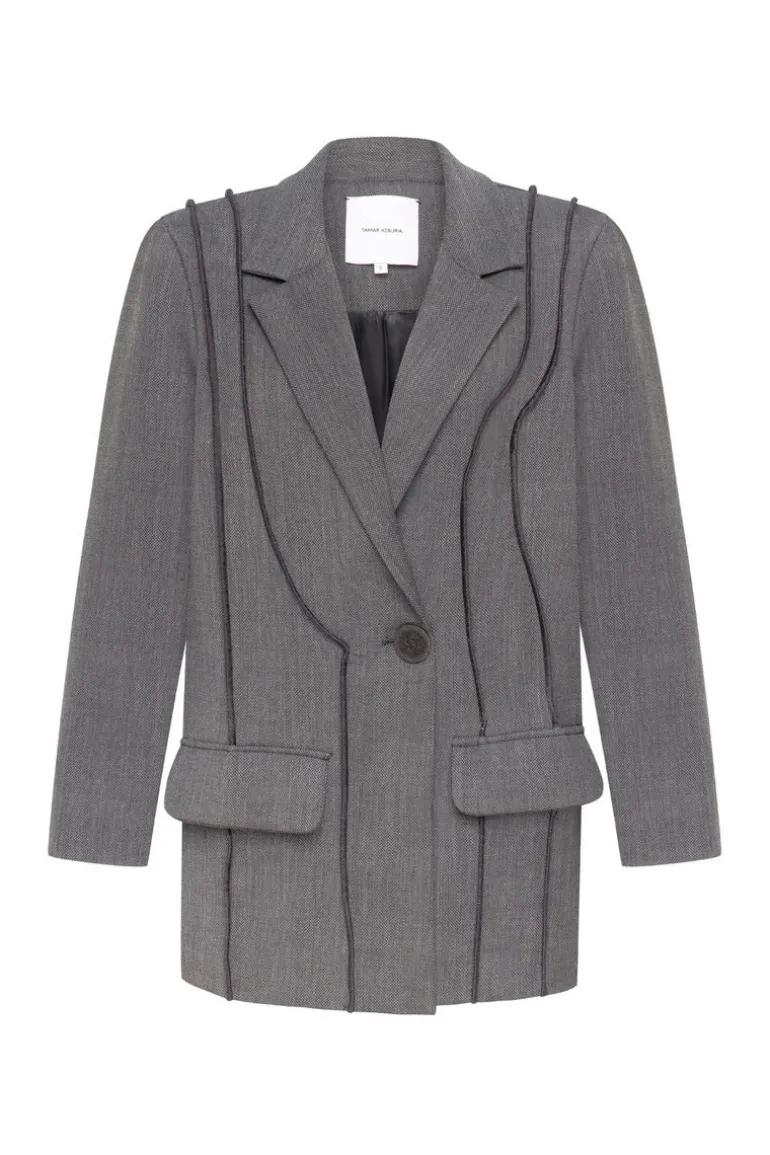 Blazers<CULT MIA MARIE SINGLE BREASTED AND RELAXED FIT BLAZER WITH DECORATIVE LINEAR ELEMENTS Brown