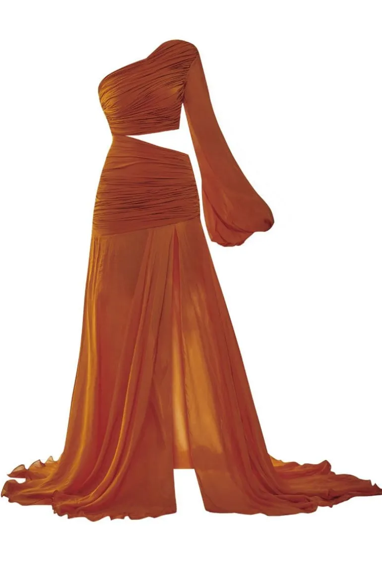 Dresses | Gowns<CULT MIA MARIELLE ONE-SHOULDER RUCHED GOWN Rust