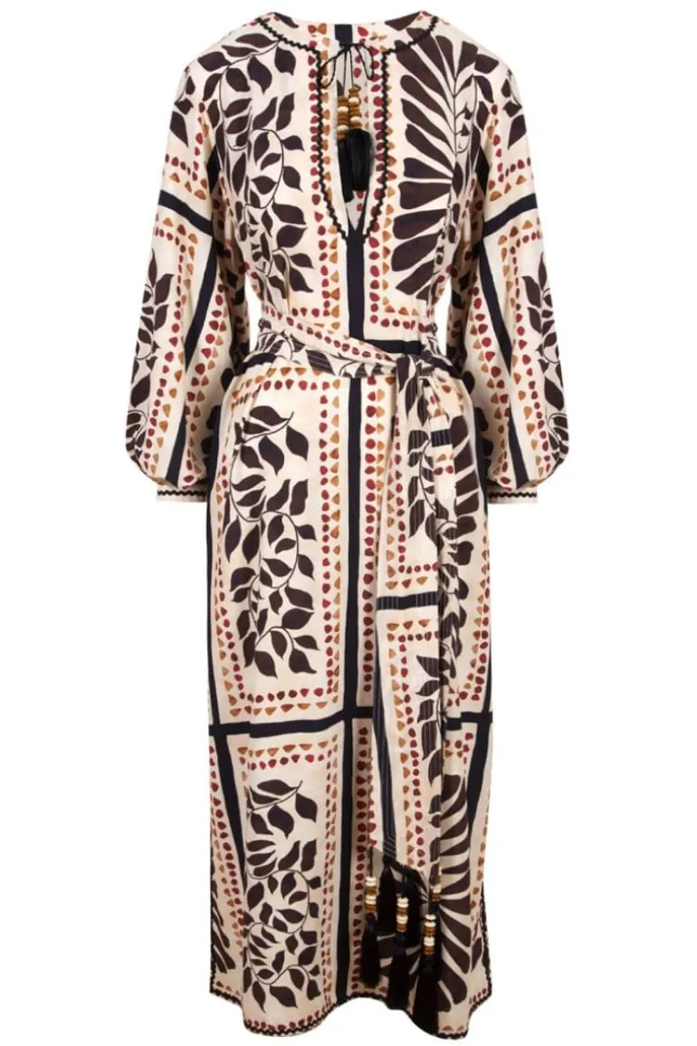 Dresses<CULT MIA MATHIAS BROWN LEAF MAXI DRESS Patterned