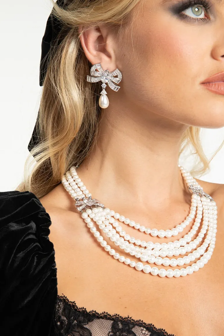 Necklaces<CULT MIA MAXINE NECKLACE Silver and Pearl White