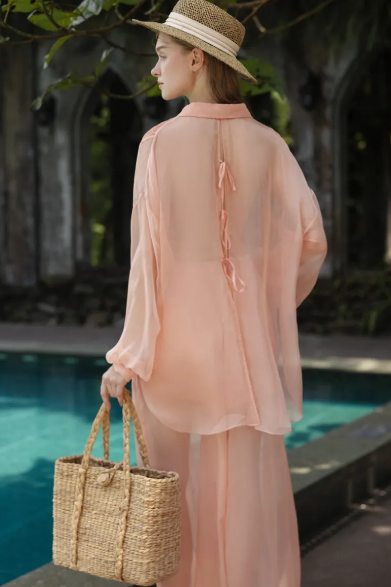 Outfit Sets<CULT MIA MELITA SILK PLEATED SHIRT AND PANTS SET Peach Fuzz