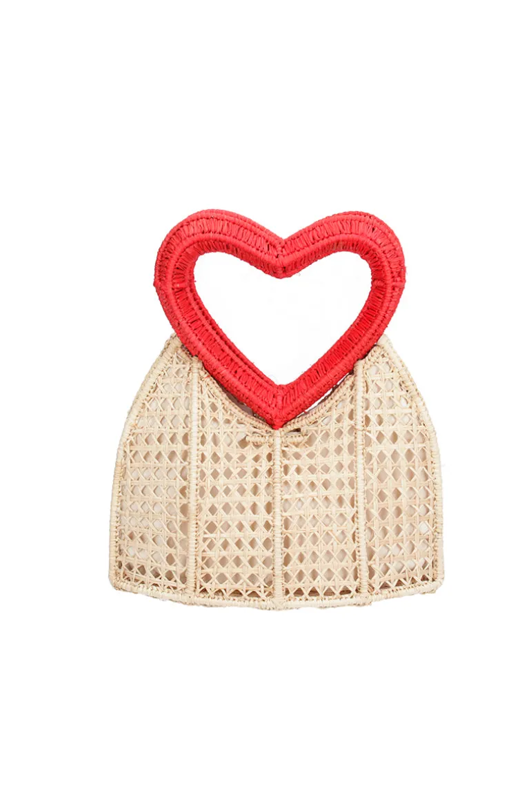 Clutch Bags<CULT MIA MERCEDES HAND WOVEN HEART HANDLE HANDBAG Natural & Red