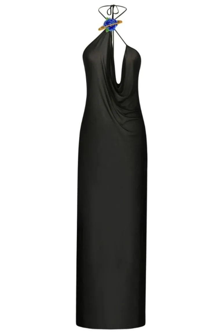 Dresses<CULT MIA MESH MAXI DRESS WITH HANDMADE FLOWER ACCESSORY Black