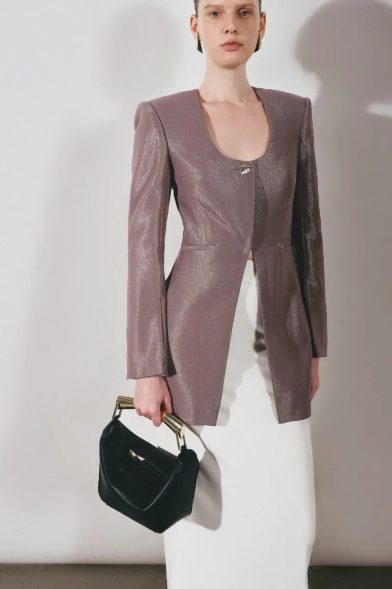 Blazers<CULT MIA METALIC PRISTINE SCOOP-NECK BLAZER Metallic