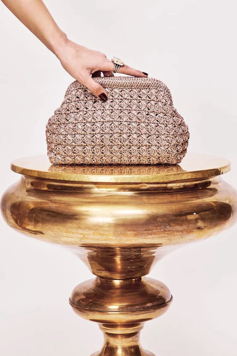 Clutch Bags<CULT MIA METALLIC POWDER CROCHET LOU CLUTCH Pink