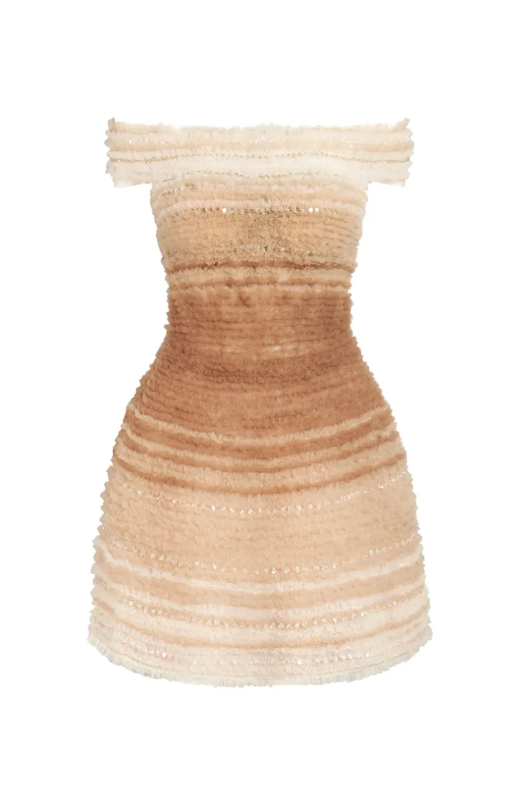 Dresses | Mini Dresses<CULT MIA MINI TULLE DRESS WITH HAND EMBROIDERY Nude-Brown