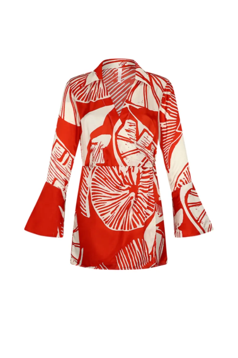 Dresses | Mini Dresses<CULT MIA MINI WRAP DRESS IN LEMON Print Red & White
